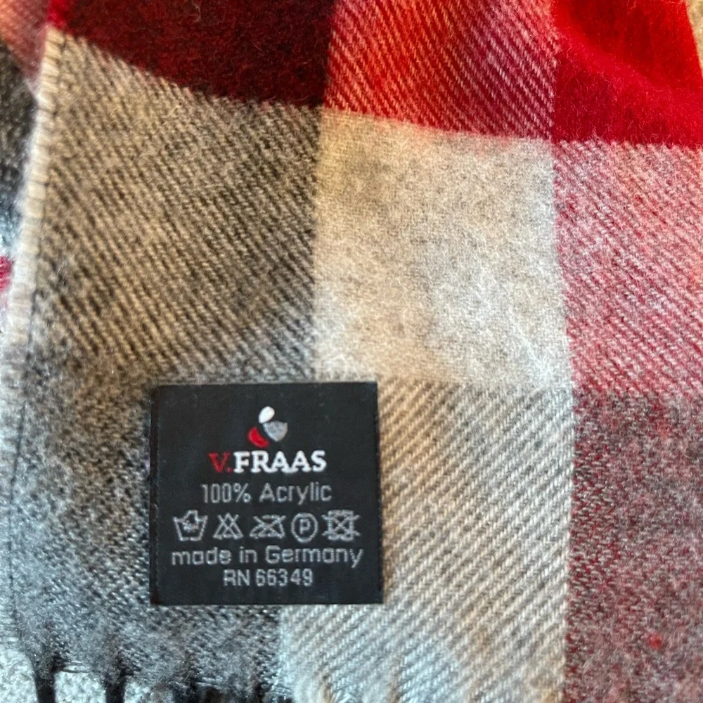 V. Fraas Black Red White Plaid Scarf Made In Germany